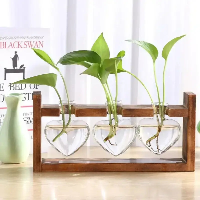 Vintage heart shaped wooden frame glass vase living room decor