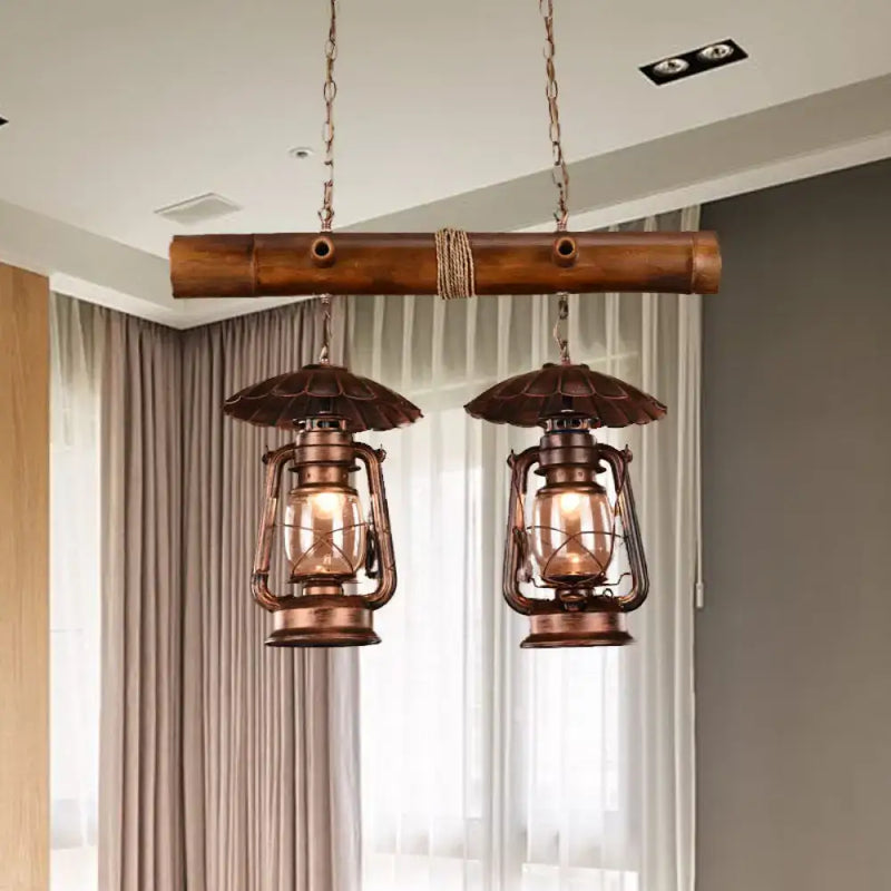 Vintage red brown kerosene metallic chandelier – kitchen island light