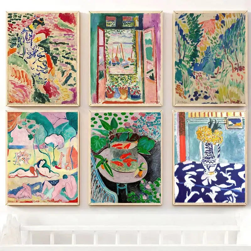 Vintage colorful abstract landscape wall art set living room prints