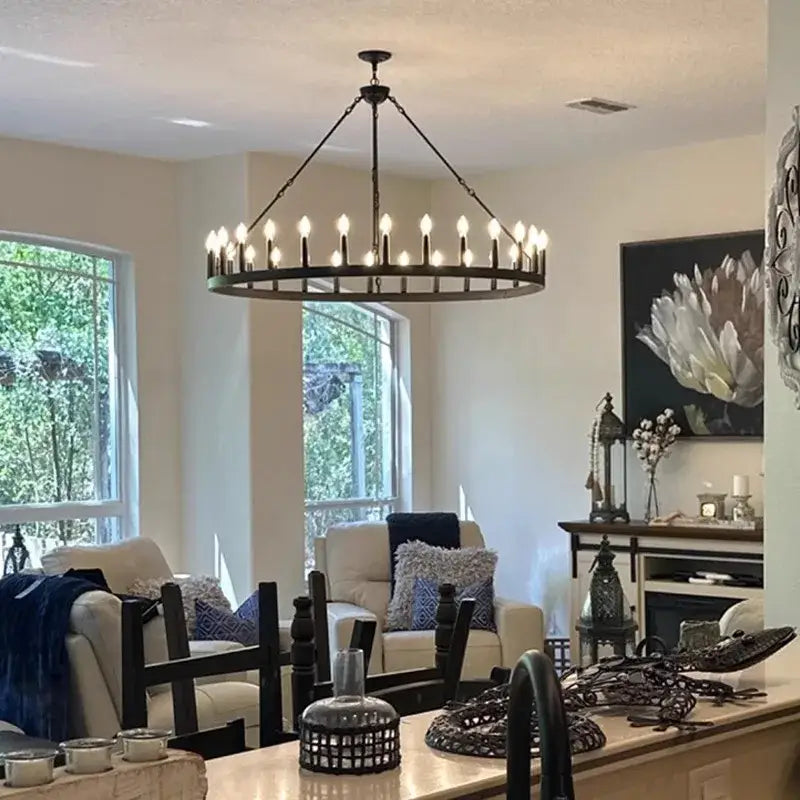 Vintage modern led pendant chandelier black wrought iron dining room
