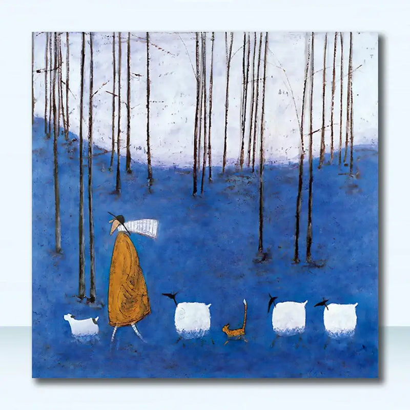Vintage orange and blue forest canvas wall art living room print