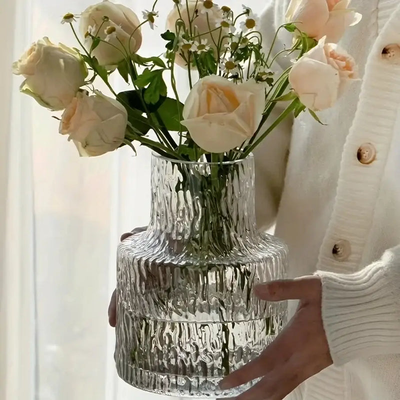 Vintage ribbed textured glass vase living room table decor