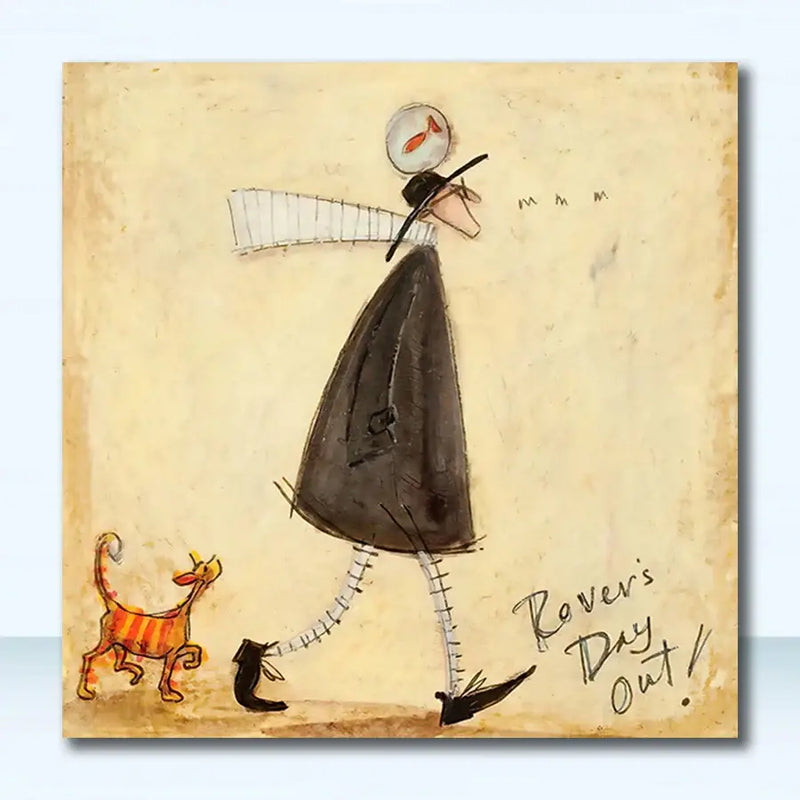 Vintage nordic whimsical orange cat canvas wall art bedroom decor