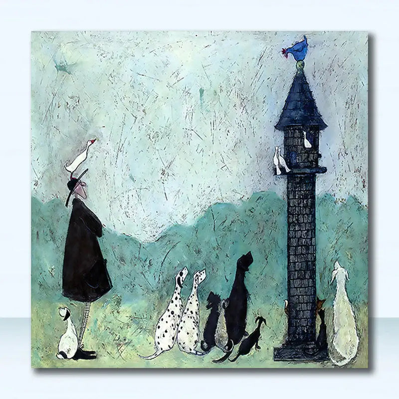 Vintage whimsical dog canvas wall art living room decor