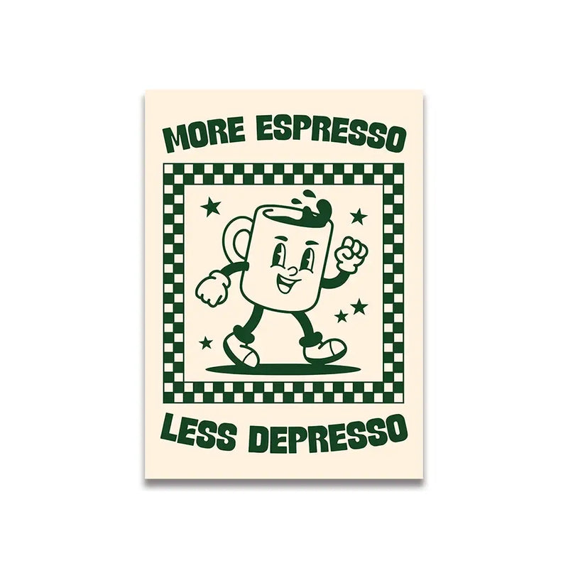 Vintage pink cartoon print espresso canvas poster kitchen decor