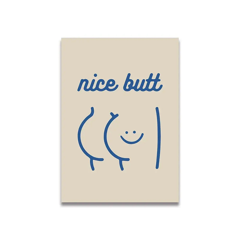 Minimalist beige nice butt cartoon print canvas bathroom wall art