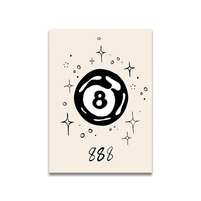 Vintage pink cartoon 888 eight ball canvas art bedroom decor