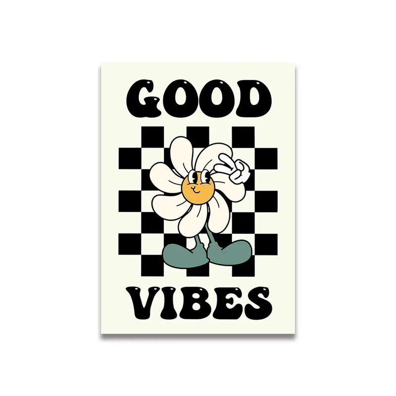 Vintage pink cartoon print daisy canvas wall art bedroom decor