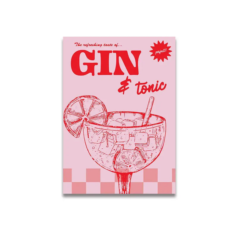 Vintage pink cartoon print canvas gin wall art kitchen decor
