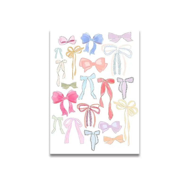 Vintage pink cartoon print watercolor bows canvas – bedroom wall art
