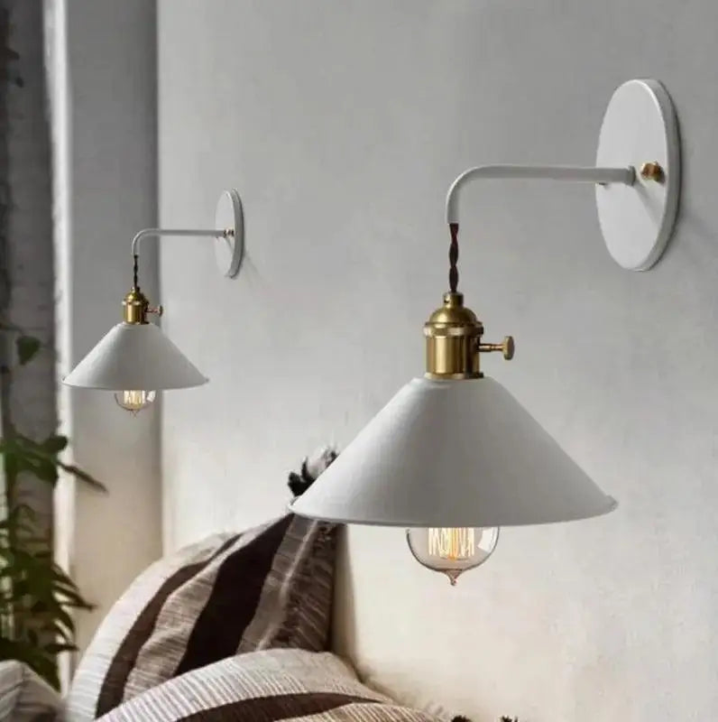 Vintage white and brass plated wall lamp bedroom sconce with bulb