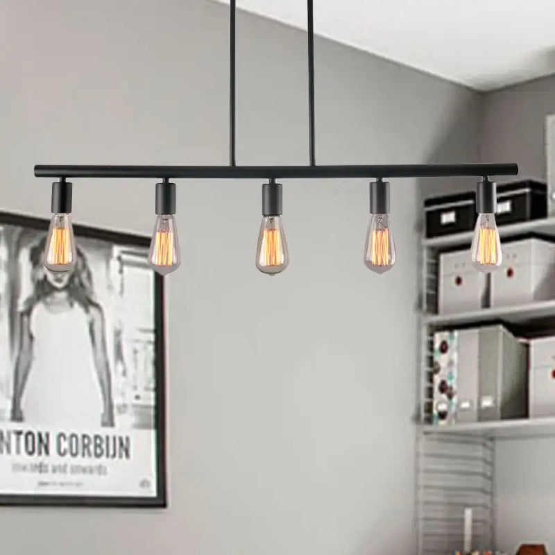 Industrial black finish linear island lamp dining room pendant light