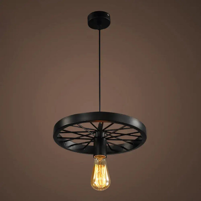 Vintage black bicycle wheel pendant light kitchen island lighting