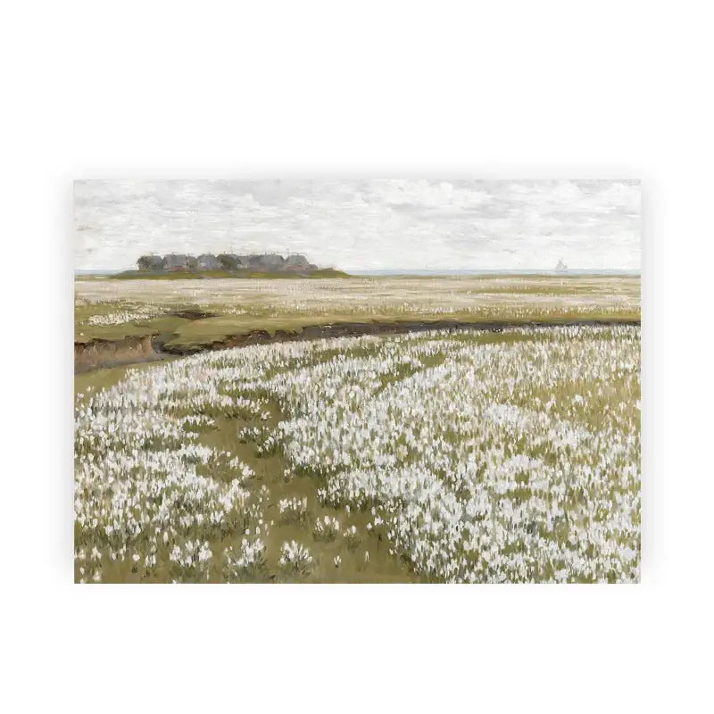 Vintage summer landscape canvas print white floral meadow living room