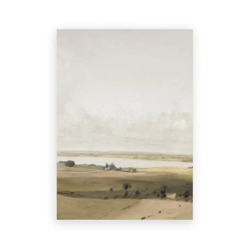 Vintage beige summer landscape oil painting – living room wall art
