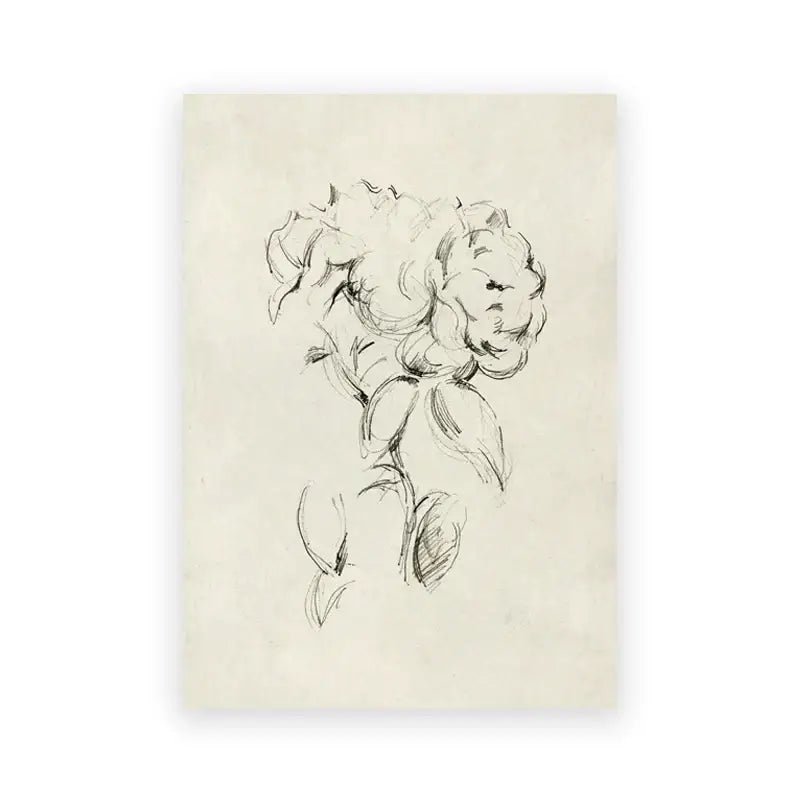 Vintage summer landscape peony ink sketch bedroom wall art