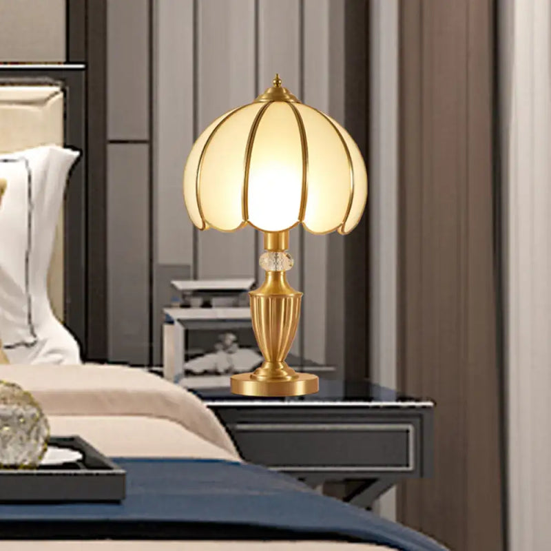 Vintage gold and white glass scalloped edge lamp bedroom night light