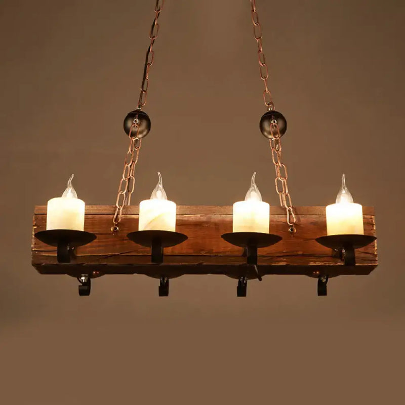 Vintage wood 8-light chandelier dining room led incandescent fixture