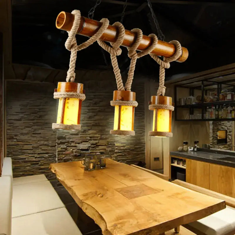 Rustic vintage wood pendant light – kitchen rope cord 110v-120v