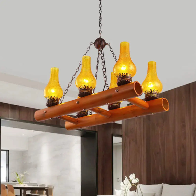 Vintage yellow crackle glass pendant light – kitchen bamboo ladder