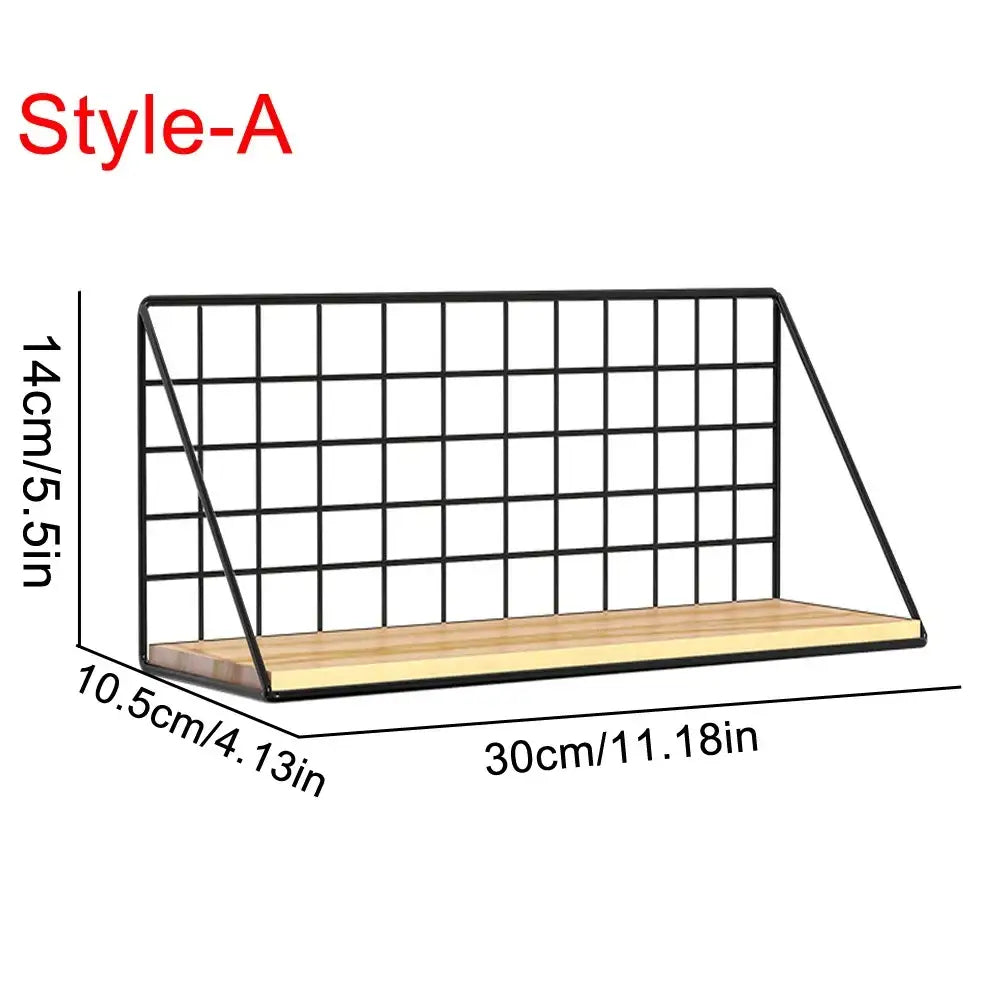 Industrial black and wood wall mounted shelves – kitchen storage basket