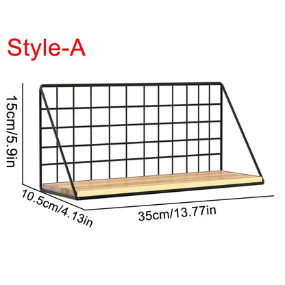 Industrial black and wood wall mounted shelves – kitchen storage basket
