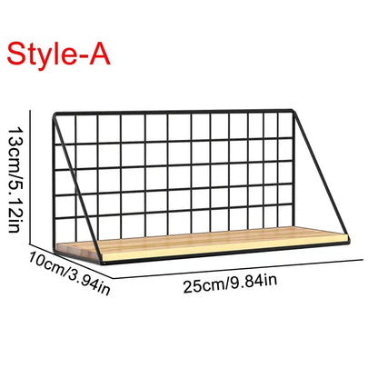 Industrial black and wood wall mounted shelves – kitchen storage basket