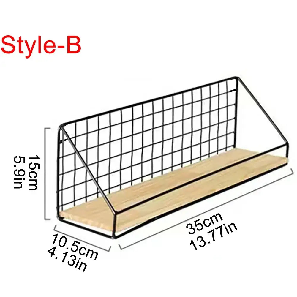 Industrial black and wood wall mounted shelves – kitchen storage basket