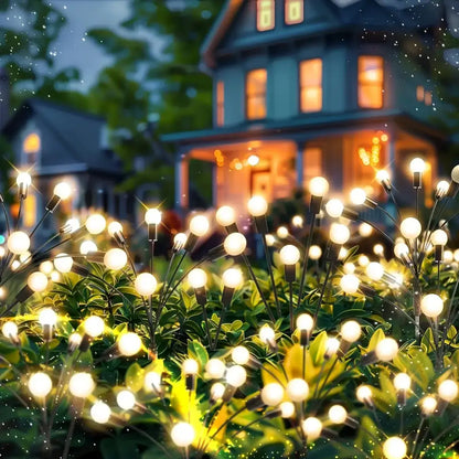 Warm white solar led firework lights garden stake decor