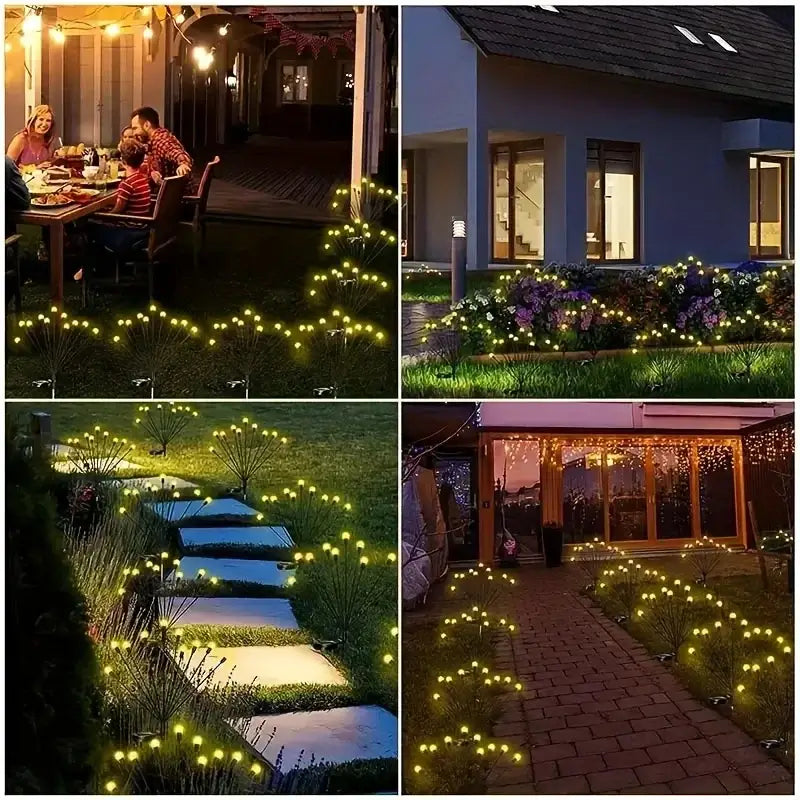 Warm white solar led firework lights garden stake decor
