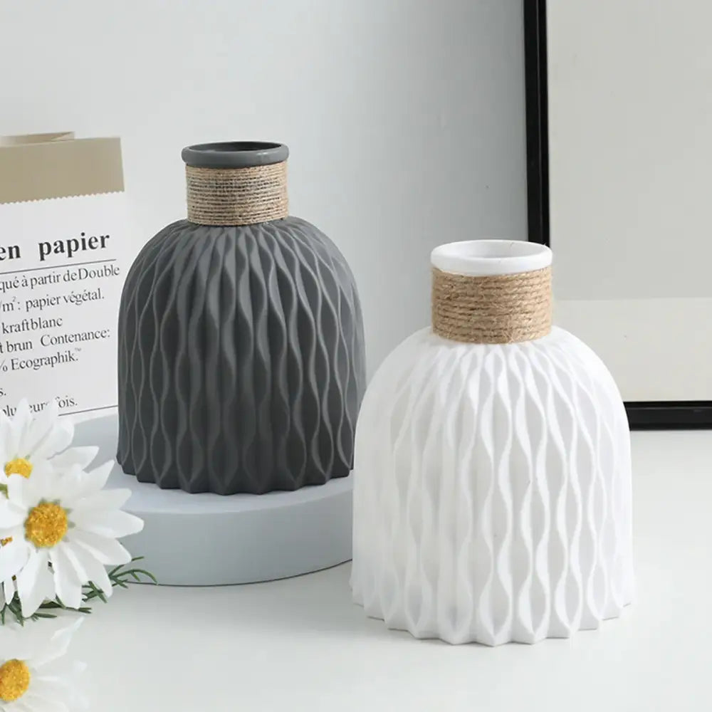 Modern white & gray water ripple plastic vase living room decor
