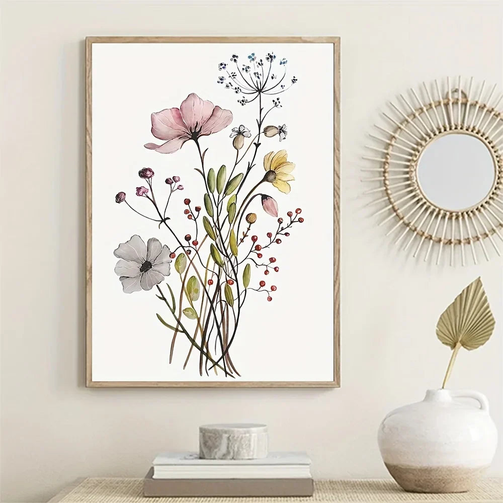 DecorBites™ Watercolor Flower Posters Set: Botanical Canvas Art