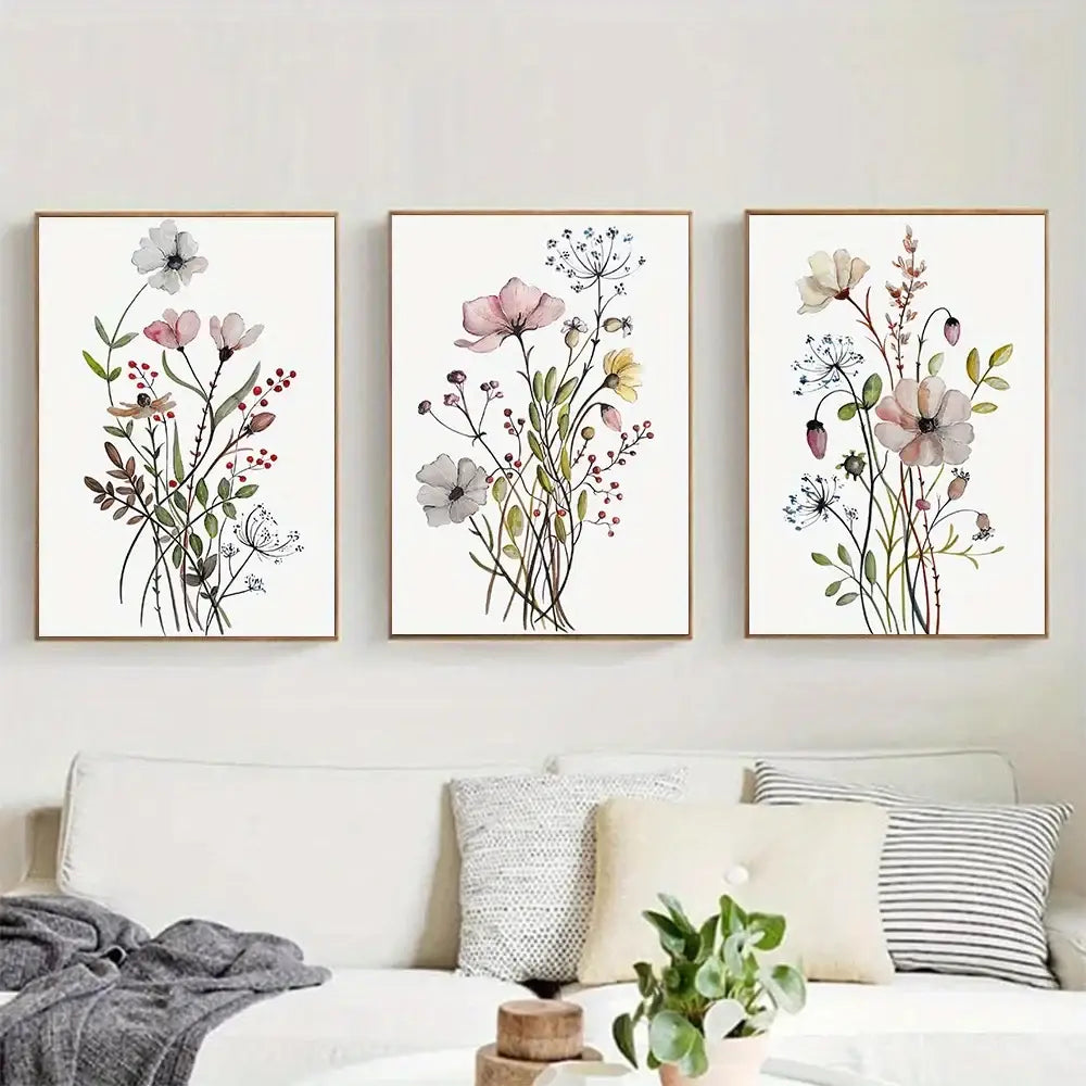 Watercolor flower posters set of 3 – bedroom botanical canvas art
