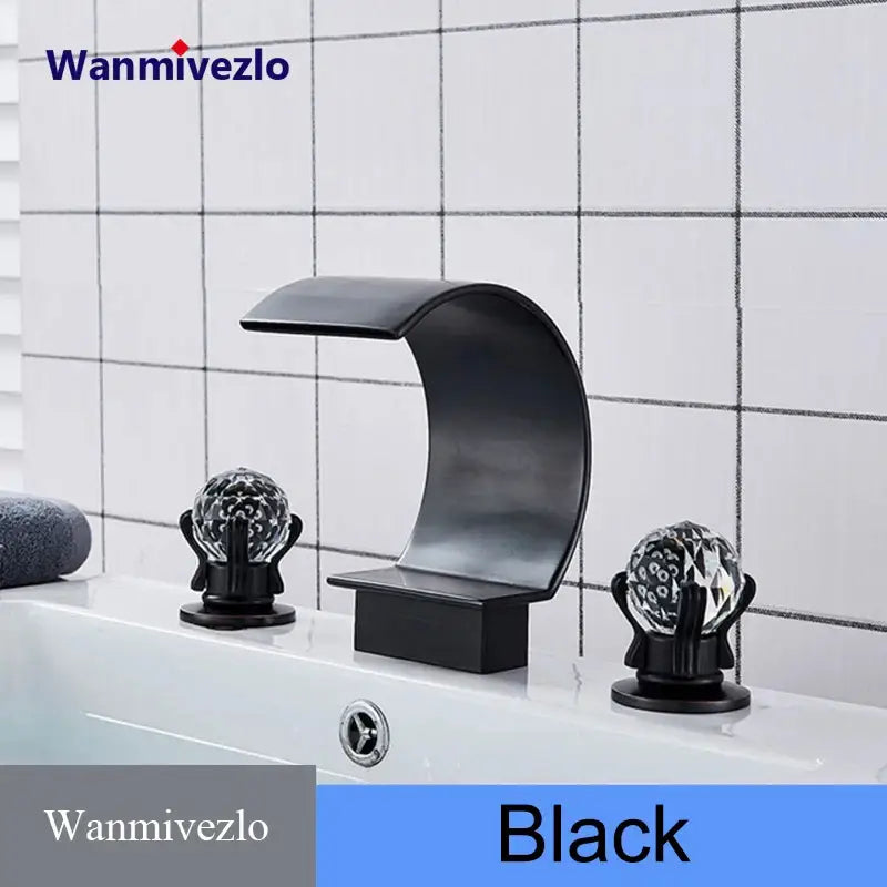 Luxury gold waterfall bathroom basin faucet with crystal knob