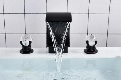Luxury gold waterfall bathroom basin faucet with crystal knob