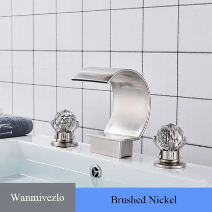 Luxury gold waterfall bathroom basin faucet with crystal knob