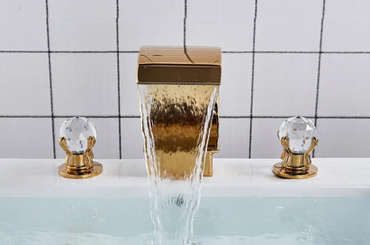 Luxury gold waterfall bathroom basin faucet with crystal knob