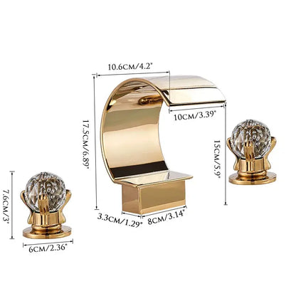 Luxury gold waterfall bathroom basin faucet with crystal knob