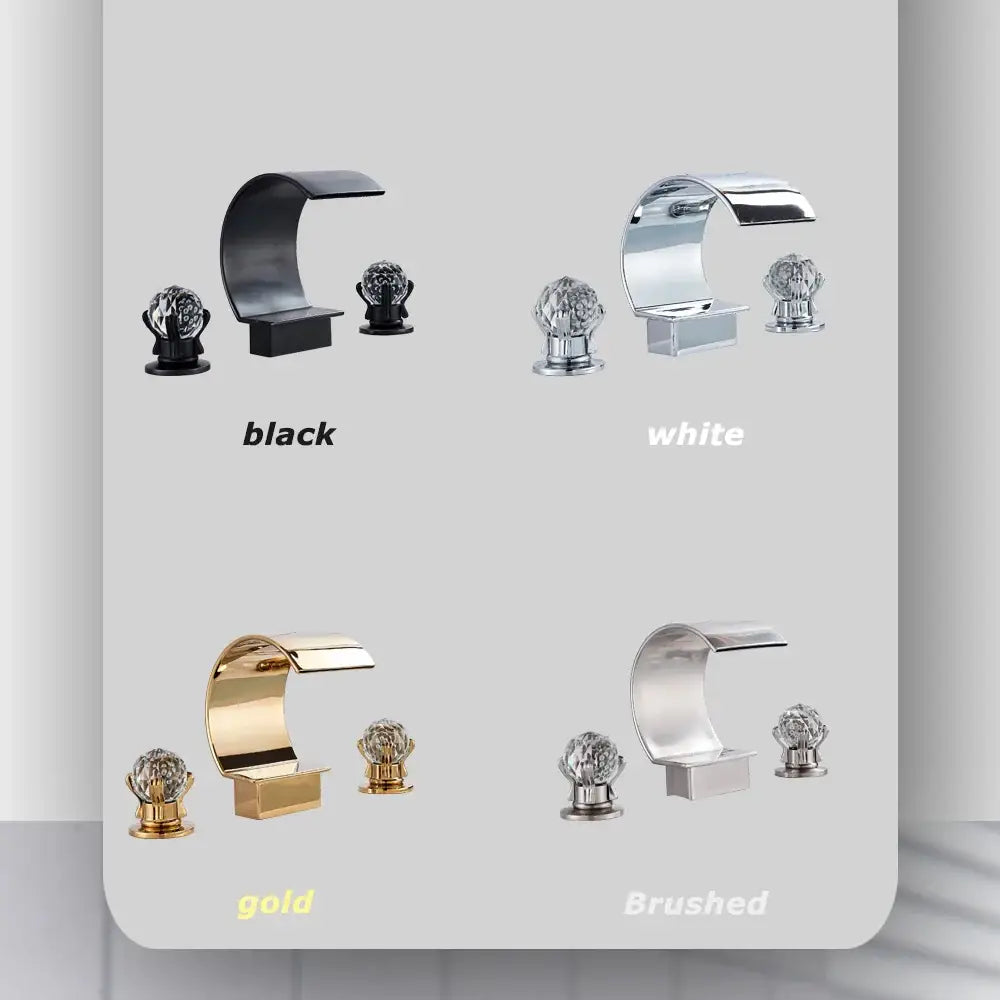 Luxury gold waterfall bathroom basin faucet with crystal knob