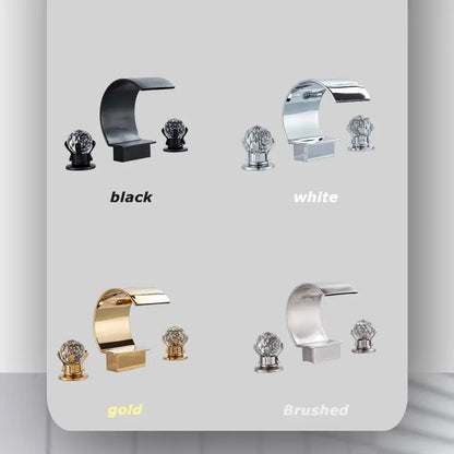 Luxury gold waterfall bathroom basin faucet with crystal knob