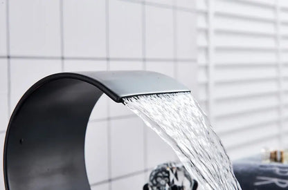 Luxury gold waterfall bathroom basin faucet with crystal knob