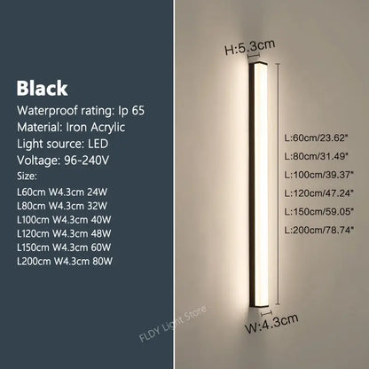 Modern minimalist black long strip led wall light outdoor sconce