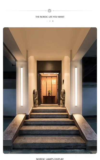 Modern minimalist black long strip led wall light outdoor sconce