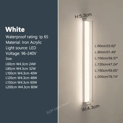 Modern minimalist black long strip led wall light outdoor sconce