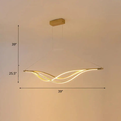 Modern black and gold wave shaped island light fixture dining room