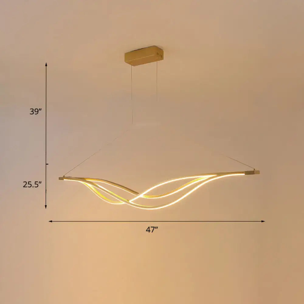 Modern black and gold wave shaped island light fixture dining room