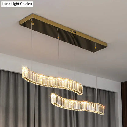 Modern wavy prismatic crystal led pendant lamp dining room brass