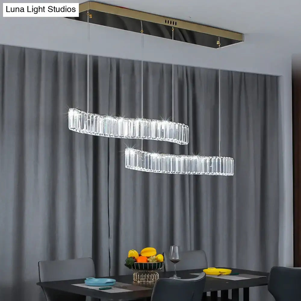 Modern wavy prismatic crystal led pendant lamp dining room brass