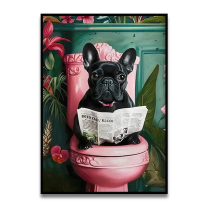 Whimsical pink and white cat bathroom wall art print