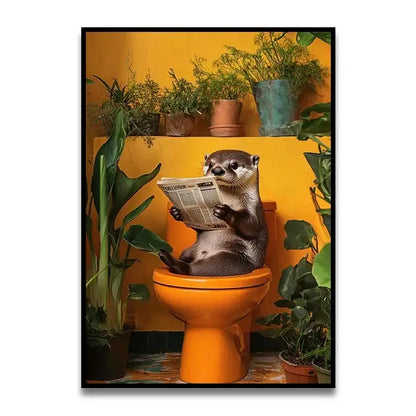 Whimsical pink and white cat bathroom wall art print